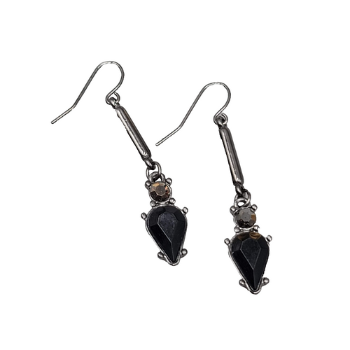 Black Metal Rhinestone Pierced Earrings Dangle 1.75 in