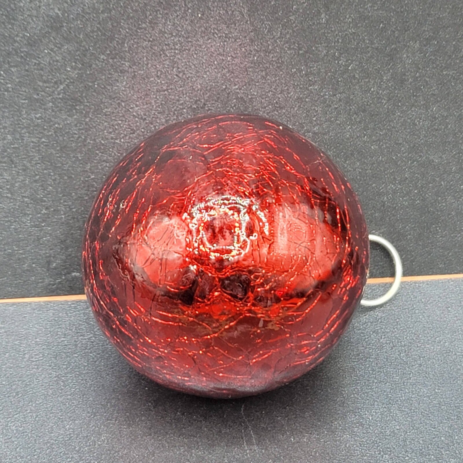 Vintage Kugel Style Red Blown Glass Ball Christmas Ornament Silver top 2"