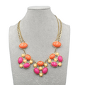 Statement Bib Necklace Pink Orange Gold tone Double Chain 18"-20"