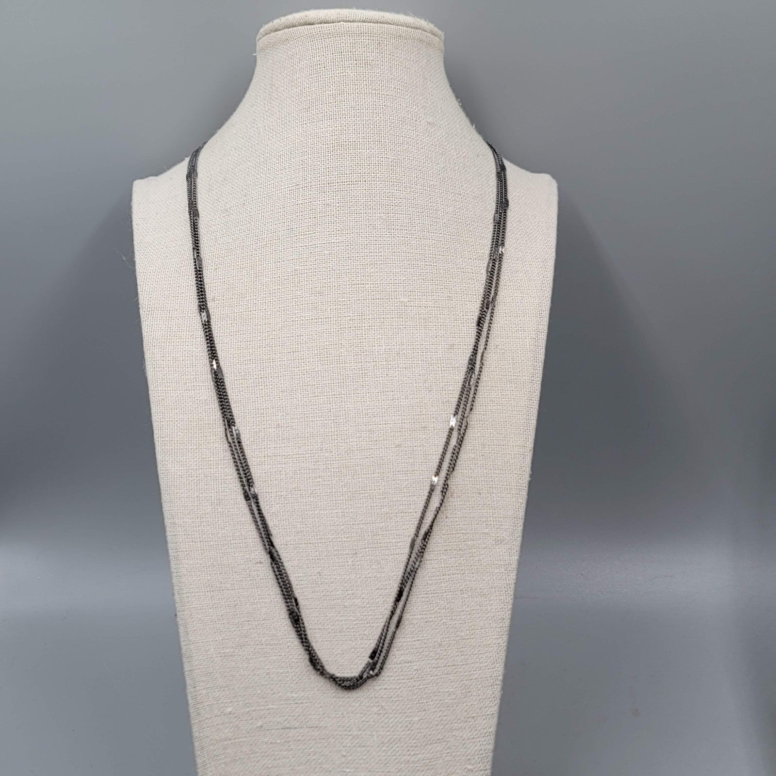 RMN Black Triple Chain Long Necklace 28"