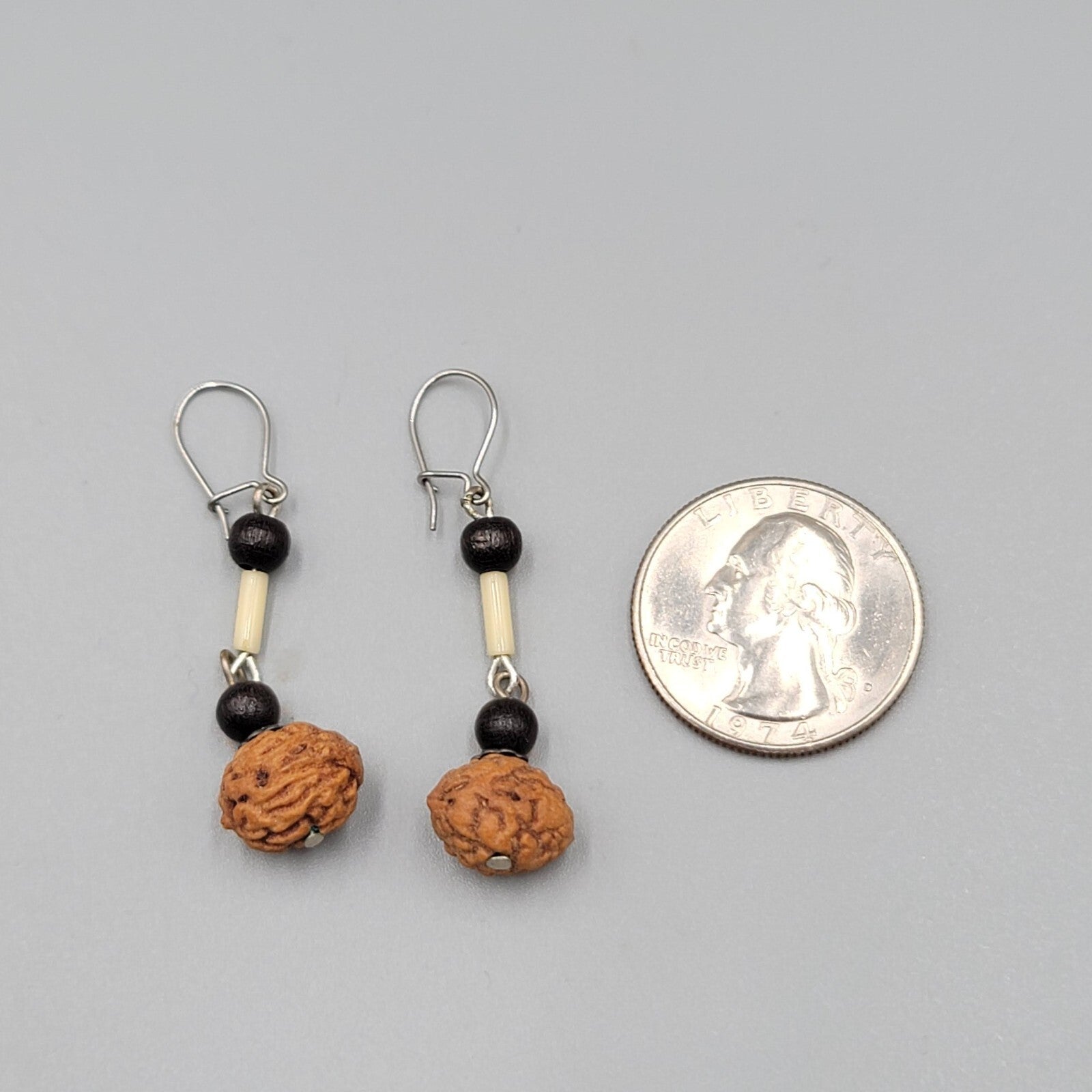 Boho Pierced Earrings Silver tone Seed Beaded Dangle 1.25"