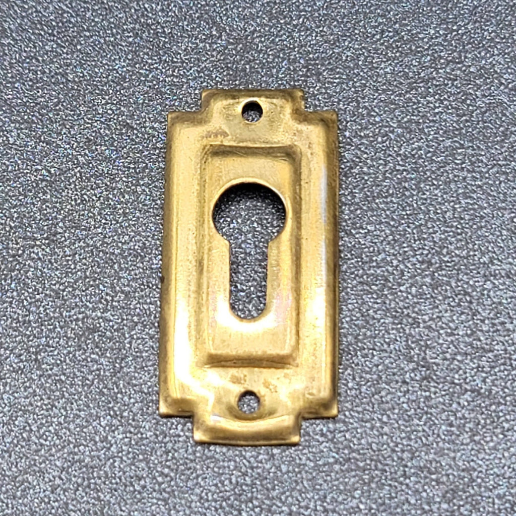 Vintage Brass Rectangle Skeleton Key hole Escutcheon Salvage 1 3/8" x 5/8"