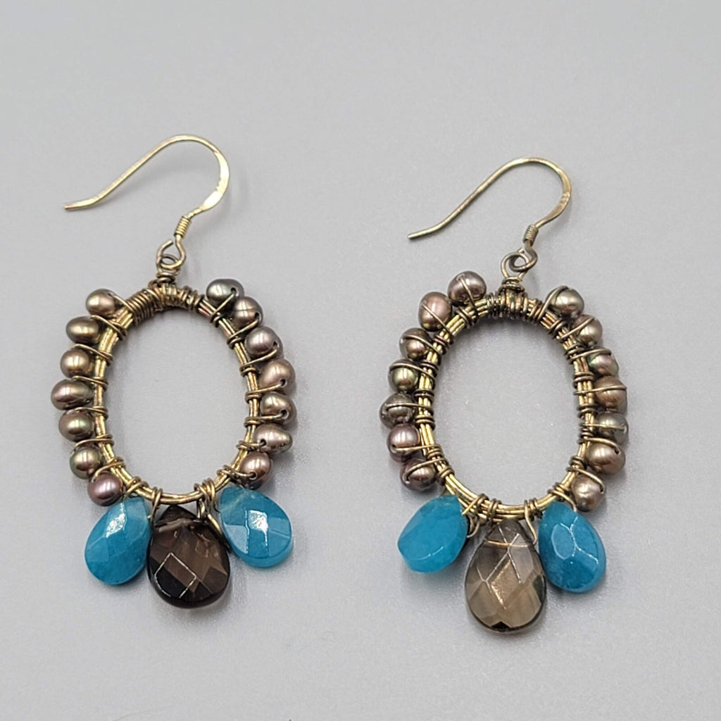 Signed Pierced Earrings Sterling Hooks Real Pearls Oval Dangle 1 5/8"