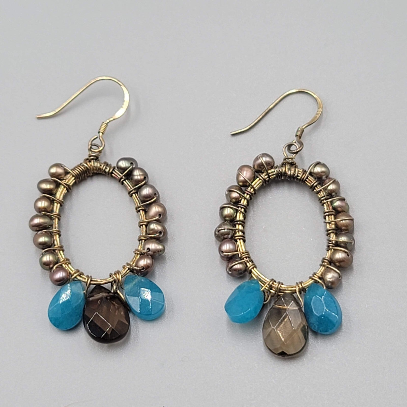 Signed Pierced Earrings Sterling Hooks Real Pearls Oval Dangle 1 5/8"