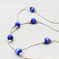 Royal Blue Cats Eye Station Sterling Silver Necklace 925 - 16"