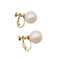 Vintage White Bead Stud Clip on Earrings Imitation Pearl 1/2 in