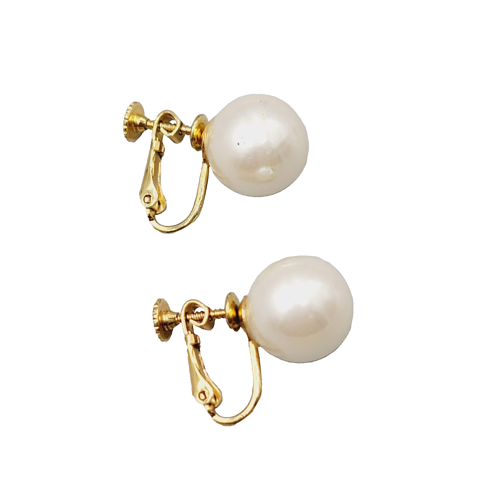 Vintage White Bead Stud Clip on Earrings Imitation Pearl 1/2 in