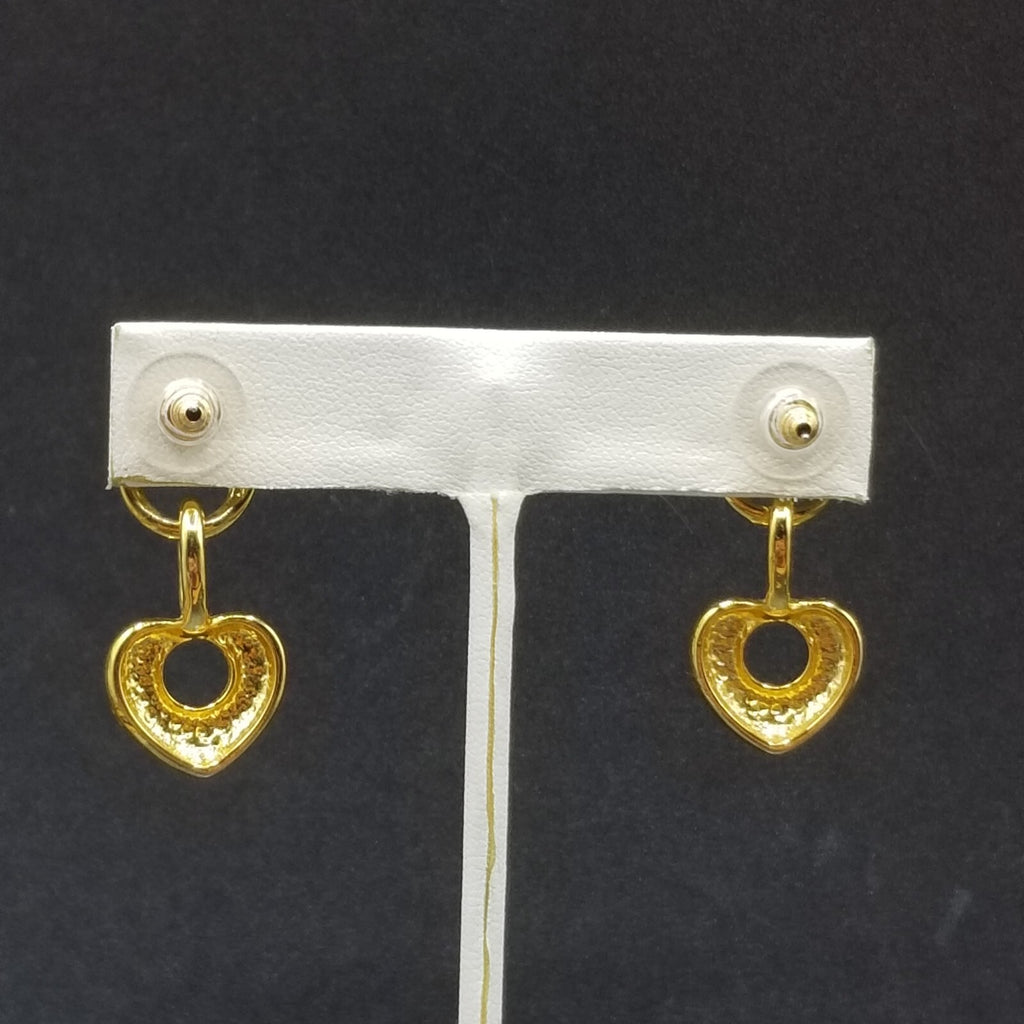 Pierced Earrings Gold tone Chain Heart Statement Dangle 1 1/4"