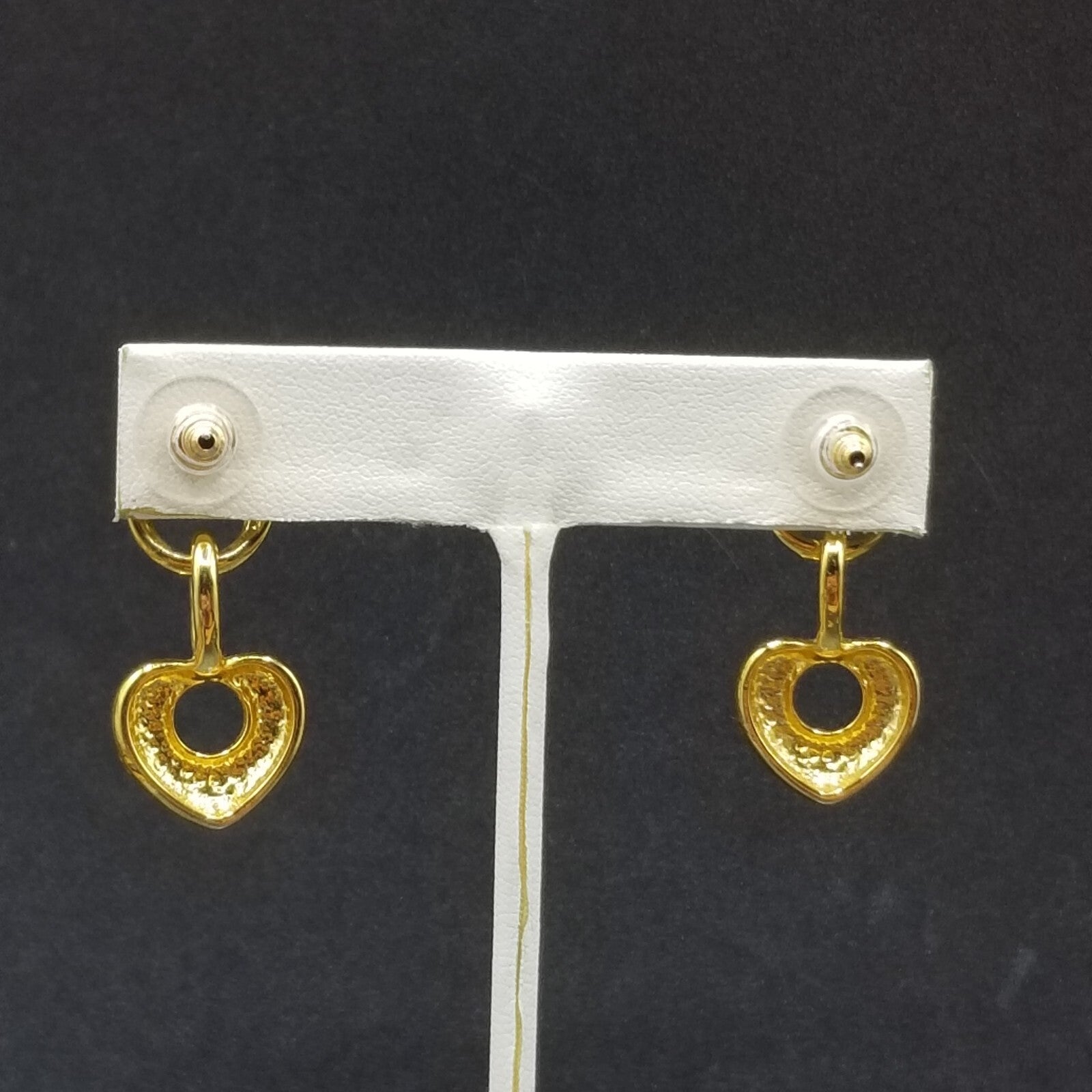 Pierced Earrings Gold tone Chain Heart Statement Dangle 1 1/4"