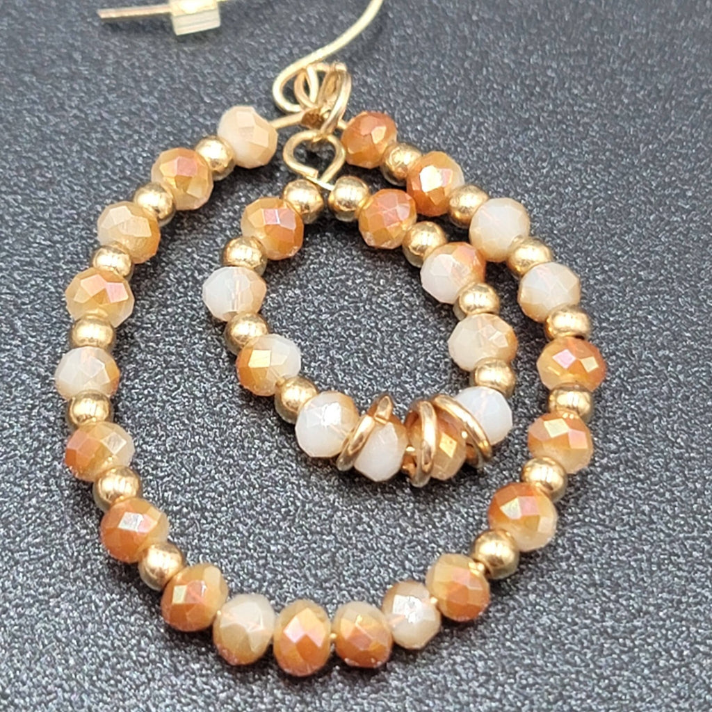 Pierced Earrings Gold tone Crystal Faceted Beaded Hoops 2"