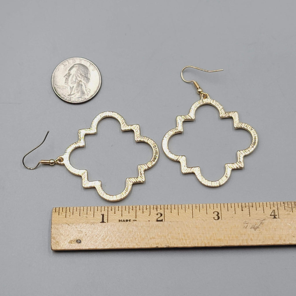 Pierced Earrings Open Work Gold tone Dangle Geometric  1.75"