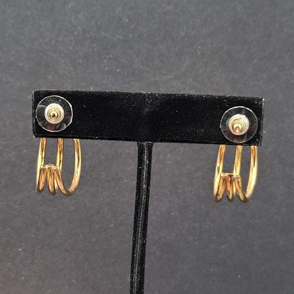 Pierced Earrings Triple Hoops Gold tone 1" Costume Jewely