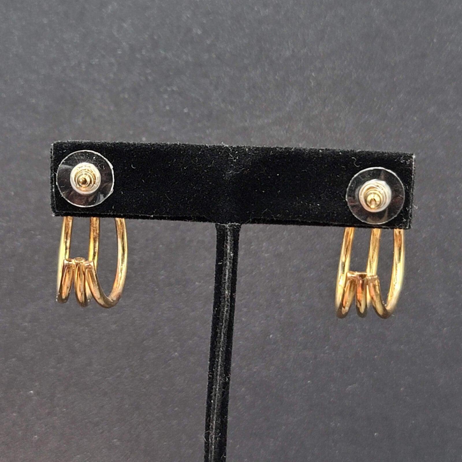 Pierced Earrings Triple Hoops Gold tone 1" Costume Jewely