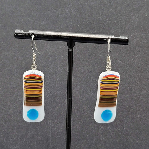 Artisan Art Glass Pierced Earrings Dangle White Multicolor 1.25"
