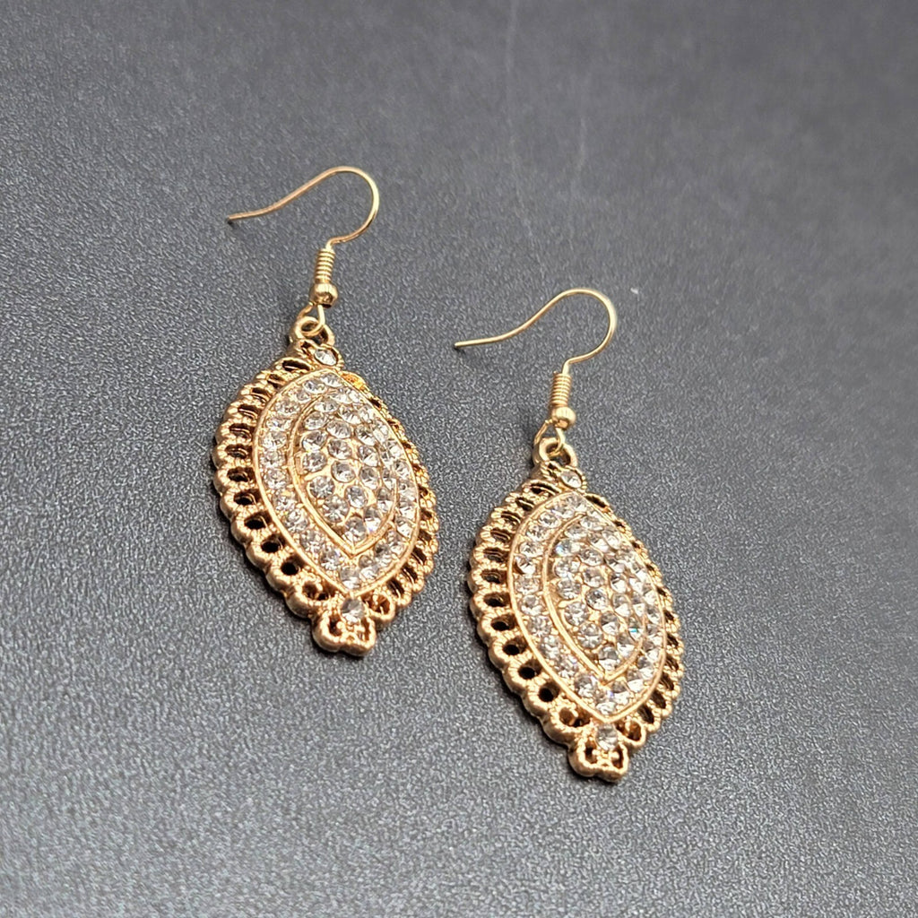 Pierced Earrings Gold Plated Crystal Rhinestone Sparkle Statement 1.75"