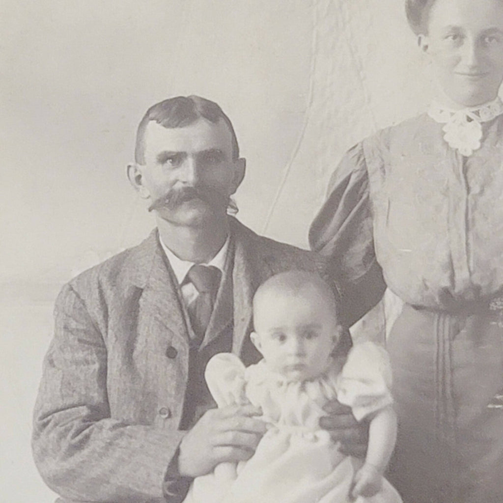 Antique Cabinet Card Photo Family Mustache Baby Smiles