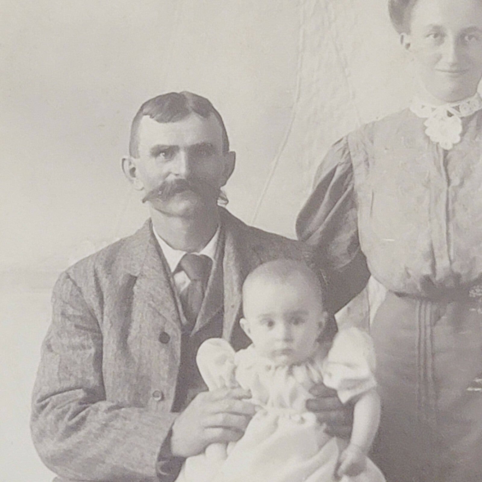 Antique Cabinet Card Photo Family Mustache Baby Smiles