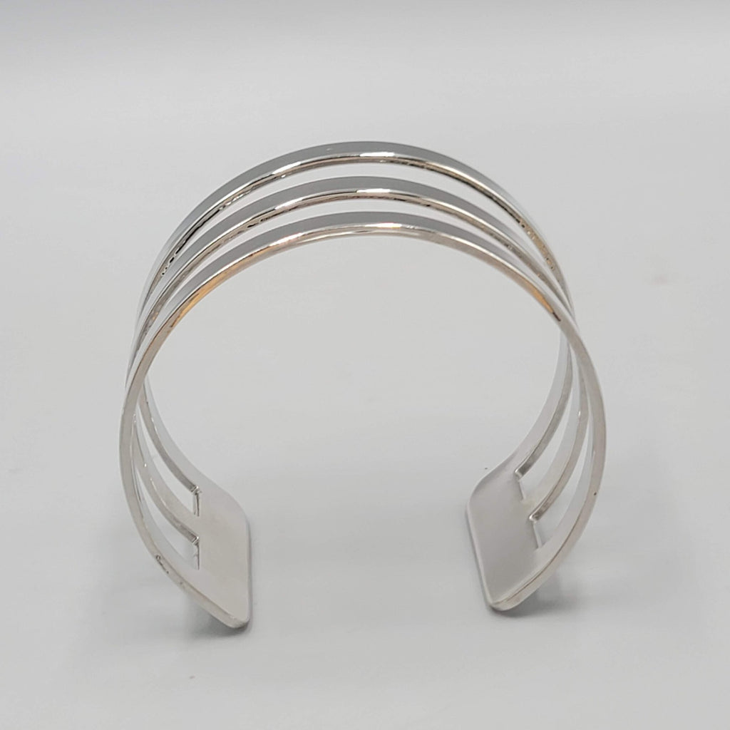 Triple Bar Cuff Bracelet Silver tone Fashion Jewelry 7"