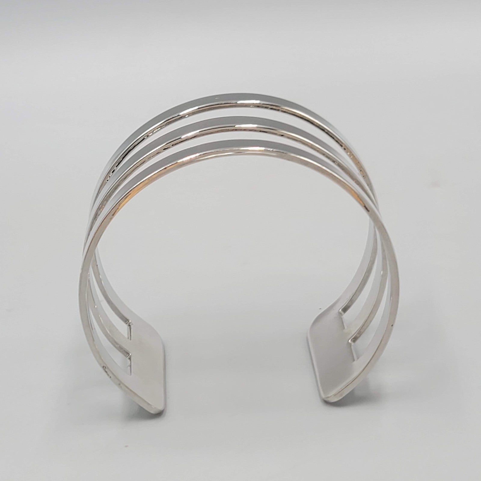 Triple Bar Cuff Bracelet Silver tone Fashion Jewelry 7"