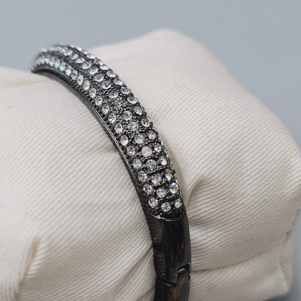 Black Rhinestone Hinged Bangle Bracelet 6.75"