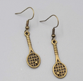 Tennis Racquet Pierced Earrings Bronze tone Dangle NEW 1 1/8"