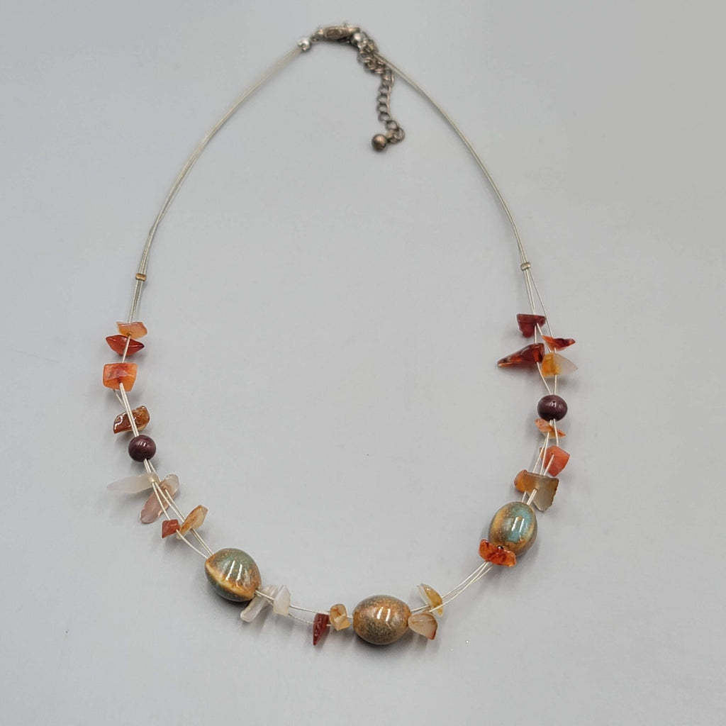 Necklace Pottery Bead Agate Chip Bead Floating 16"+