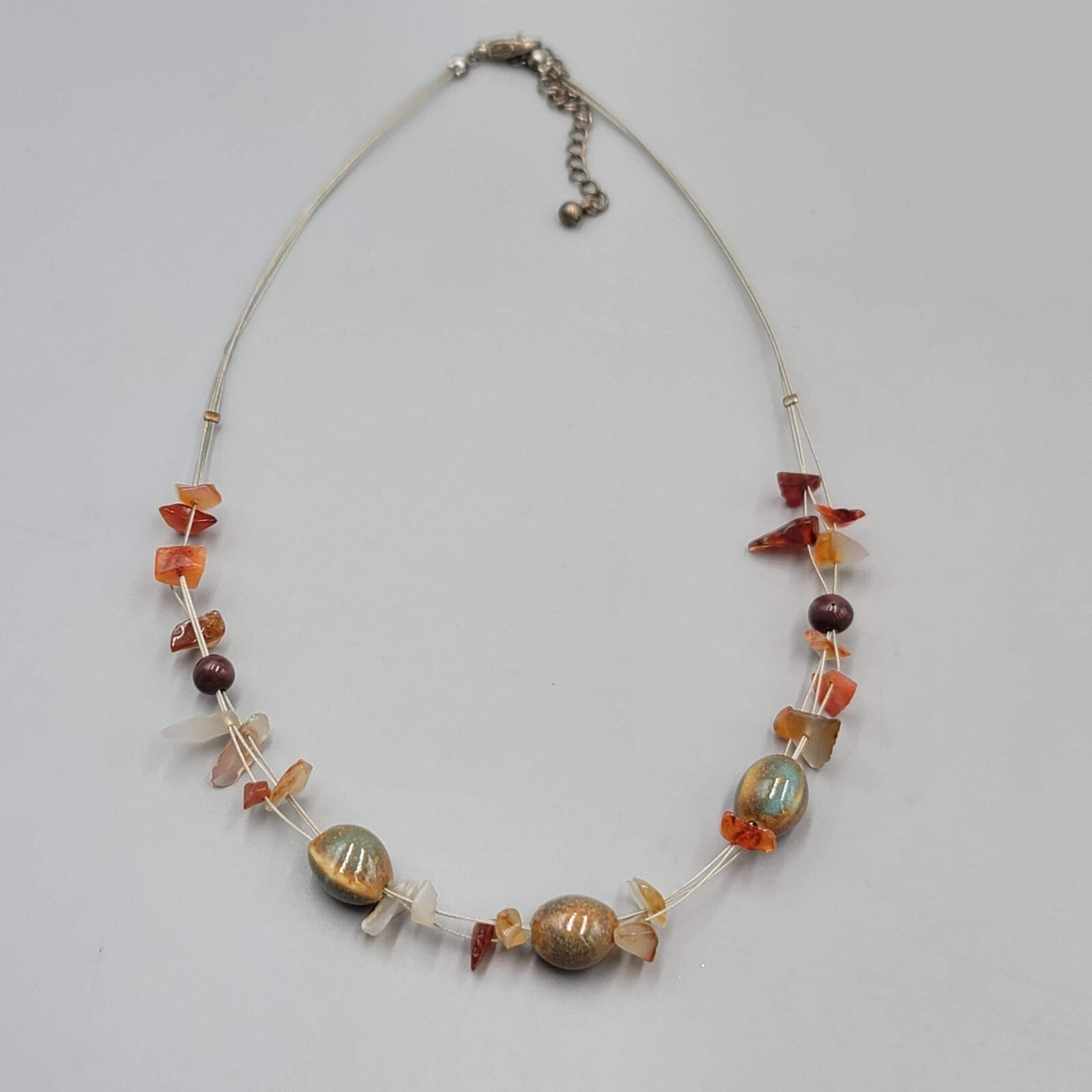 Necklace Pottery Bead Agate Chip Bead Floating 16"+