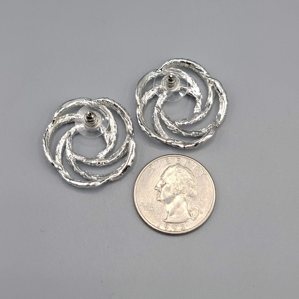 Pierced Earrings Silver tone Open Work Swirl Drop 1"