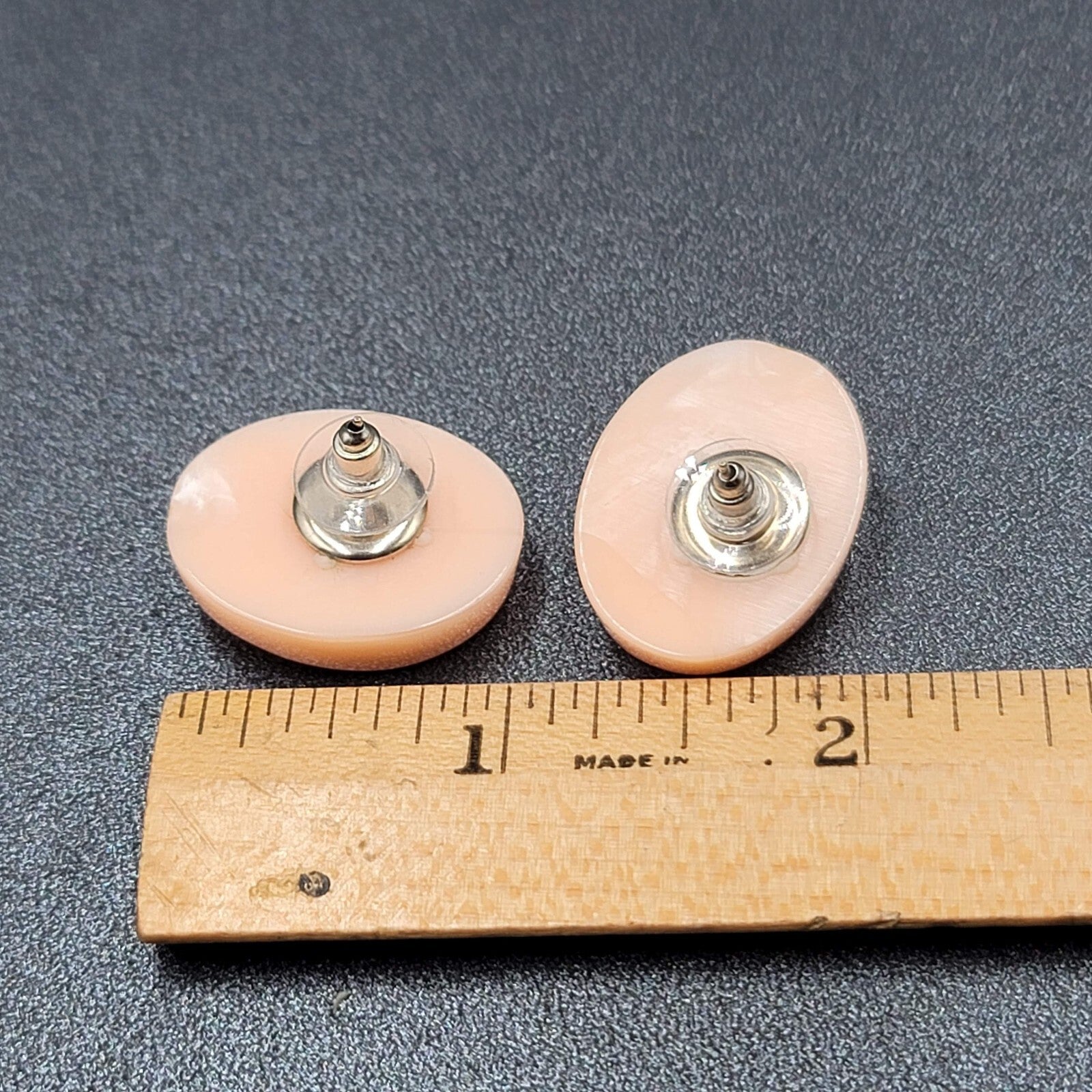Vintage Pierced Earrings Light Pink Swirl Resin Molded Oval Drop 1" x 3/4"