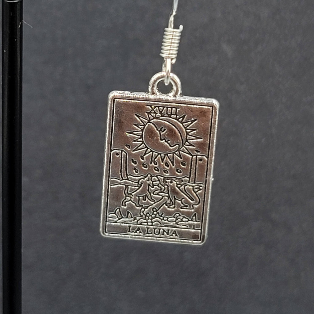 The Moon LA LUNA Tarot Card Pierced Earrings Silver tone 1"
