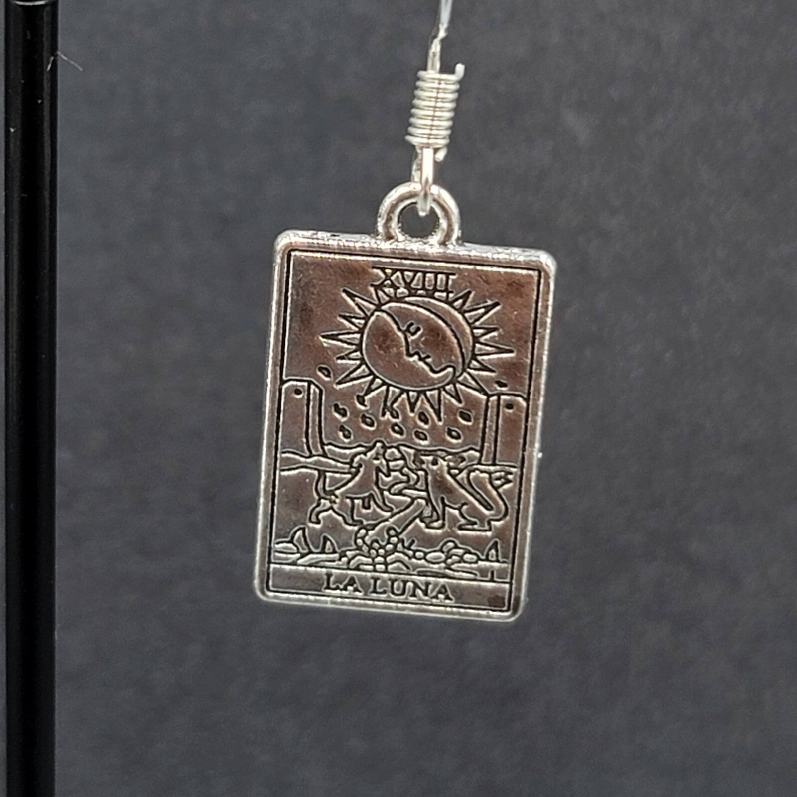The Moon LA LUNA Tarot Card Pierced Earrings Silver tone 1"