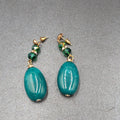 Vintage Pierced Earrings Green Acrylic Bead Dangle Rhinestones 2.5"