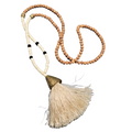 Long Wood and Cow Bone Bead Necklace Large Tassel Pendant 36 in