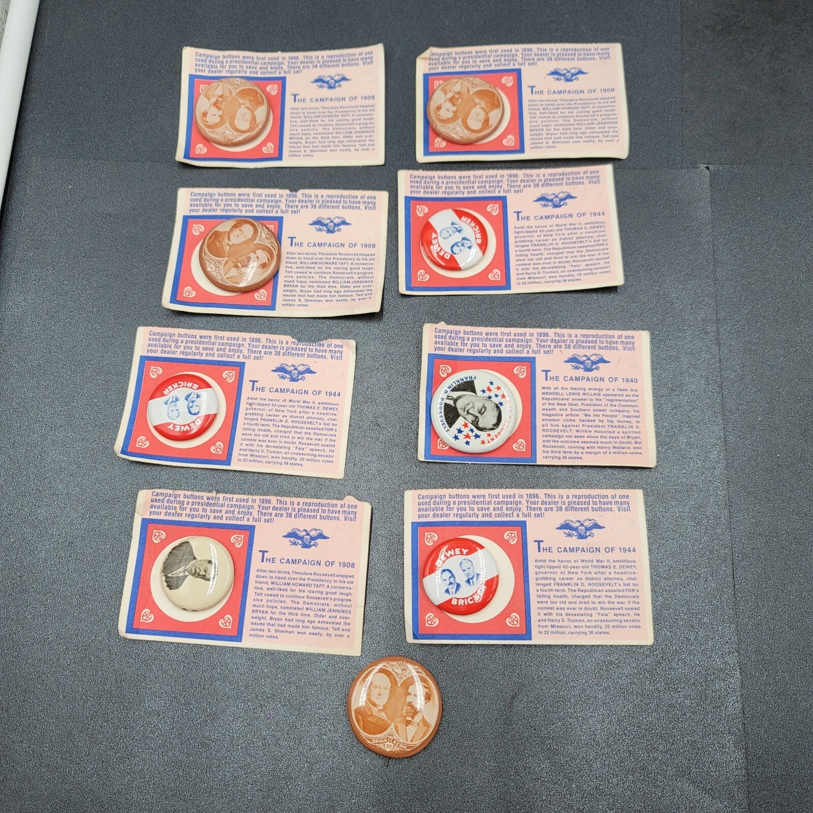Vintage Campaign Buttons Vintage Collector Reproductions Lot of 8
