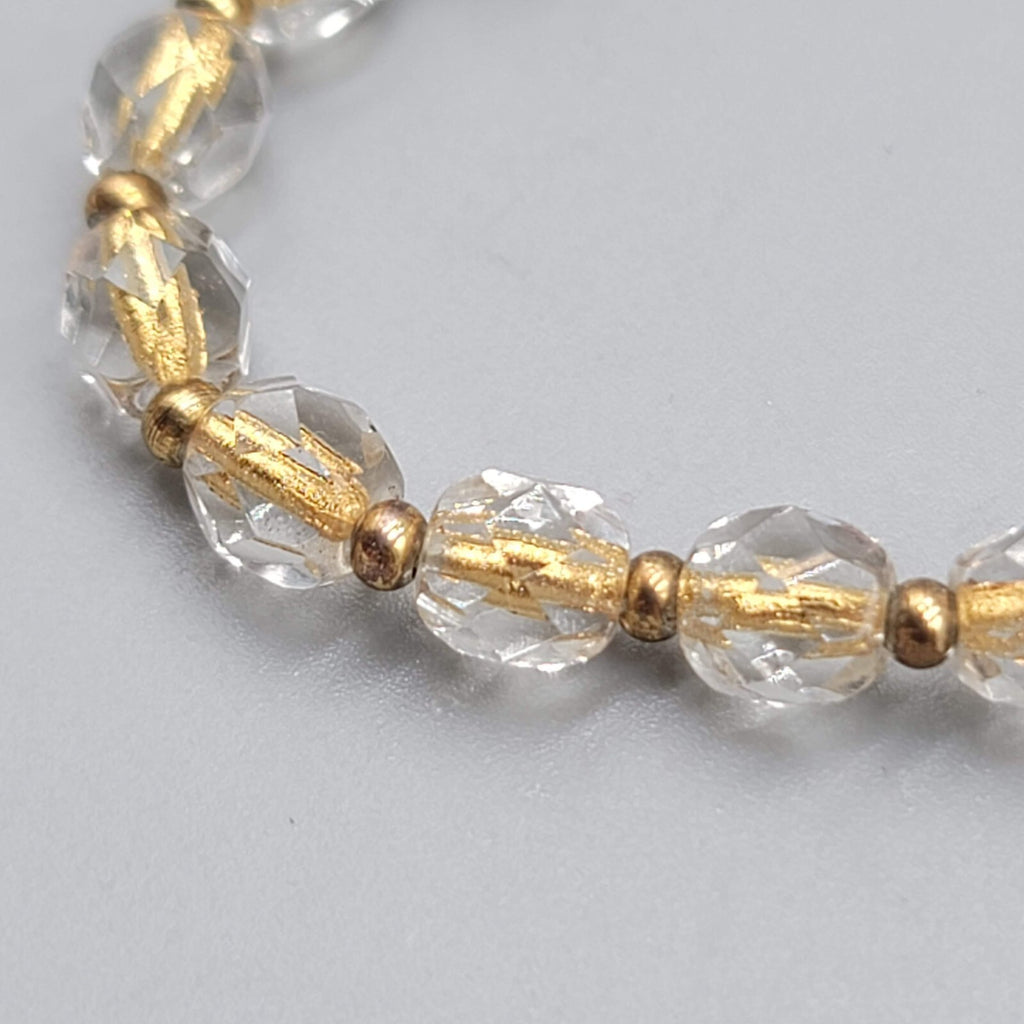 Gold tone Bracelet Clear Faceted Glass Bead Toggle Closure 6.5"