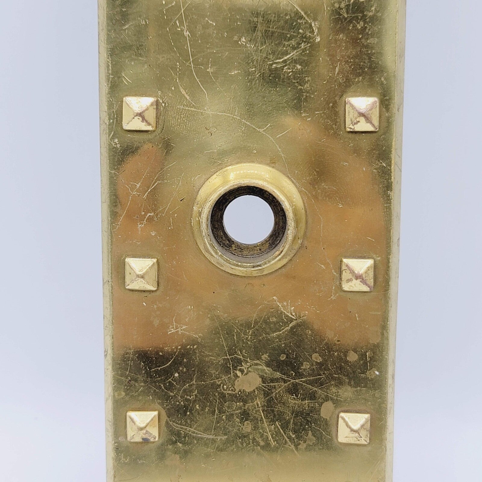 Vintage Brass SINGLE Exterior Doorknob Back Plate 11 3/4 x 3" holes 3 5/8"