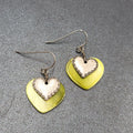 Vintage Heart Pierced Earrings Green Shell Silver tone Layered Dangle 3/4"