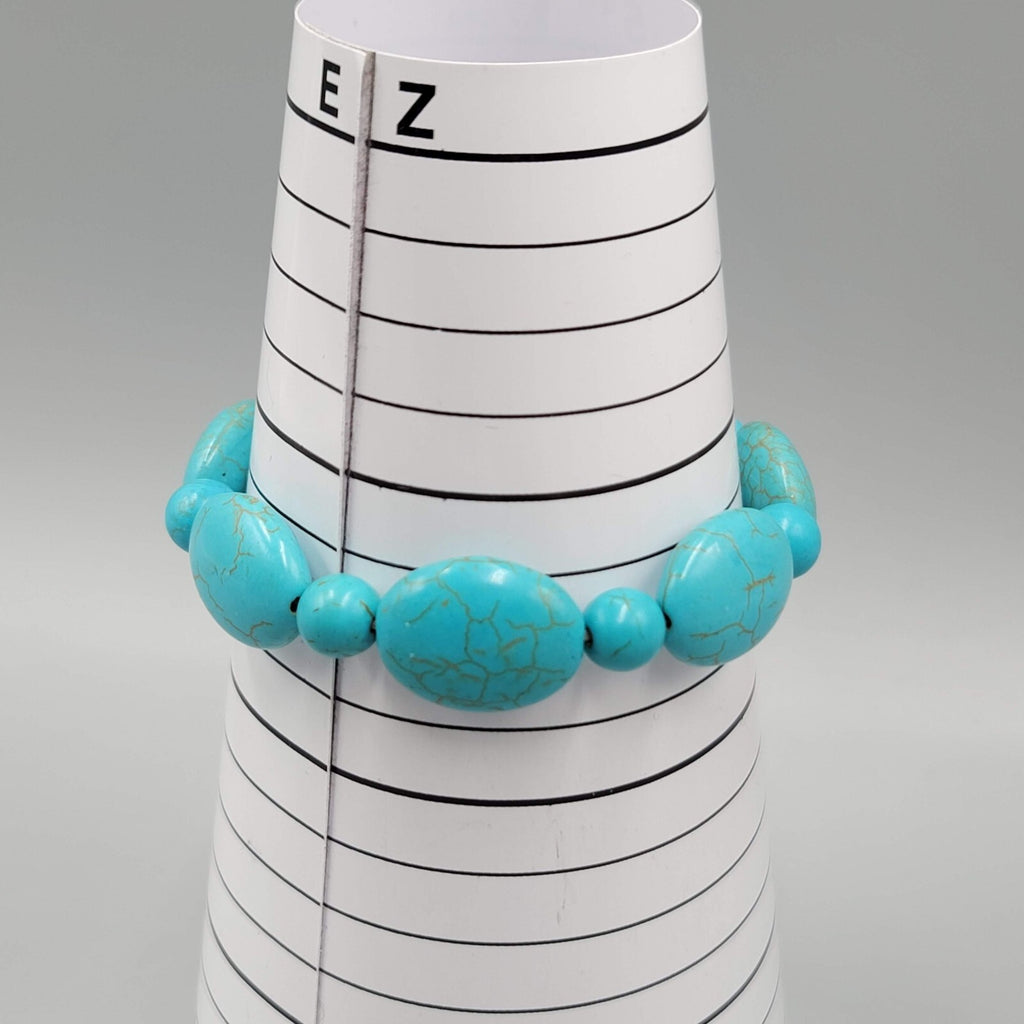 Turquoise Blue Dyed Howlite Stone Bead Bracelet Elastic 6.5"