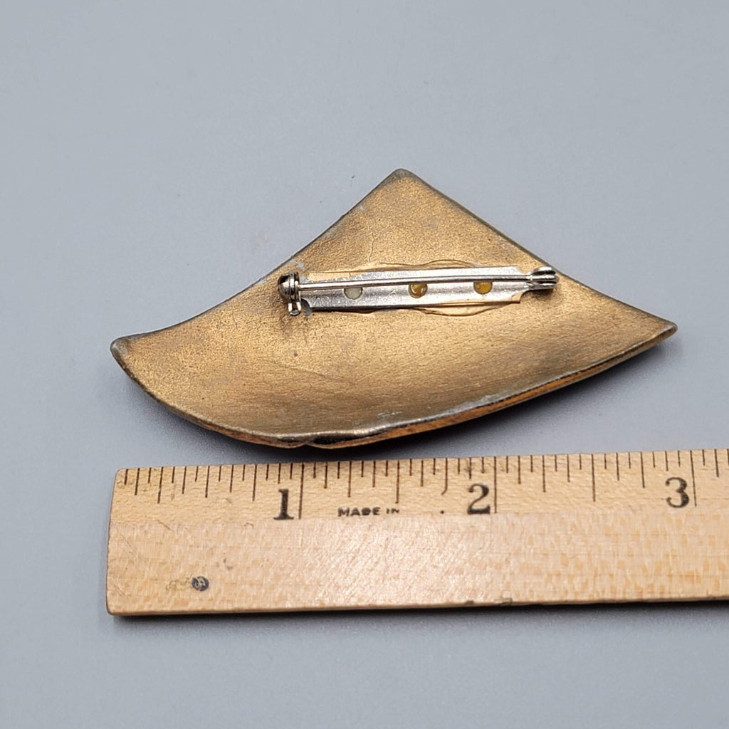Ceramic Triangle Brooch Hand Painted Hand Made Artisan 3"