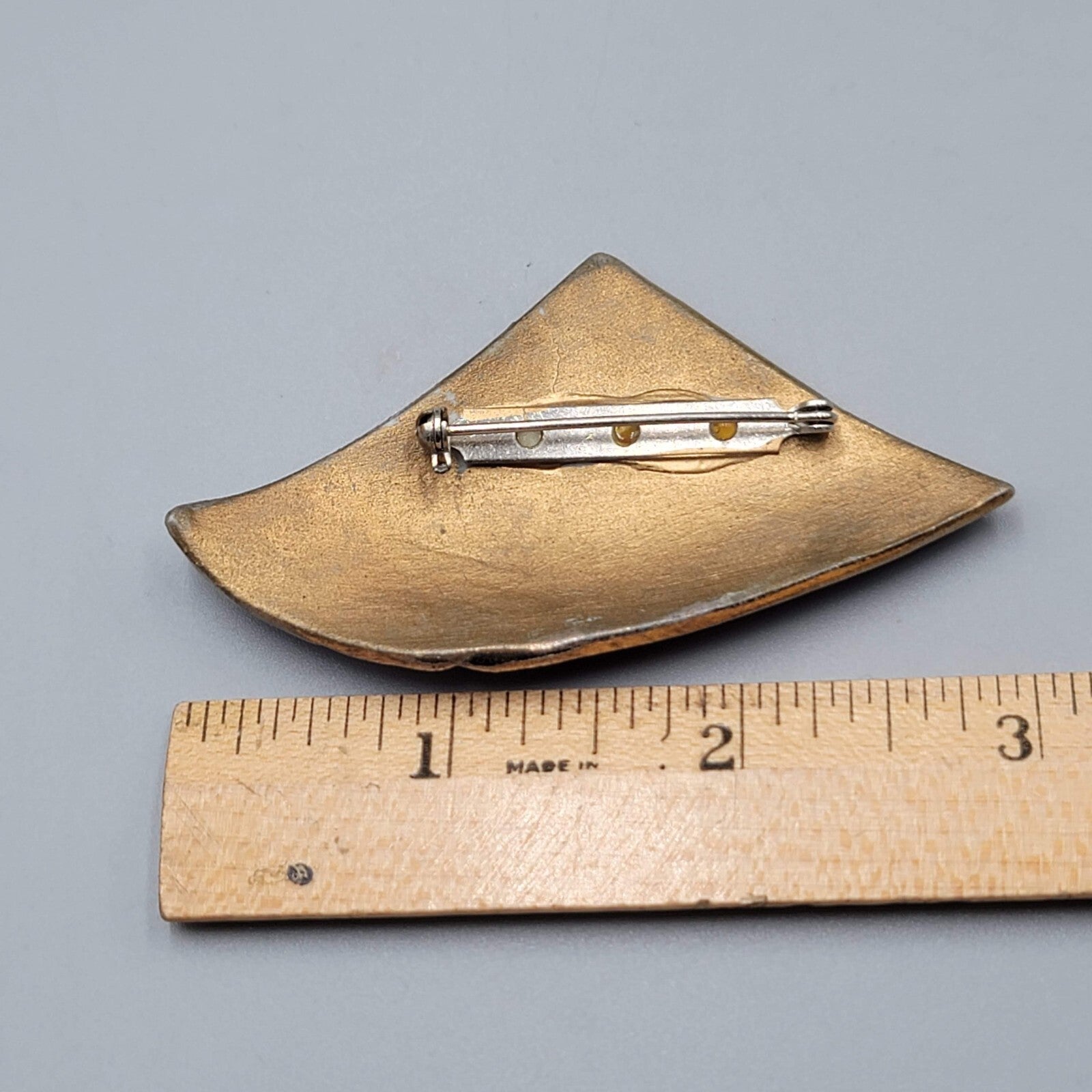 Ceramic Triangle Brooch Hand Painted Hand Made Artisan 3"