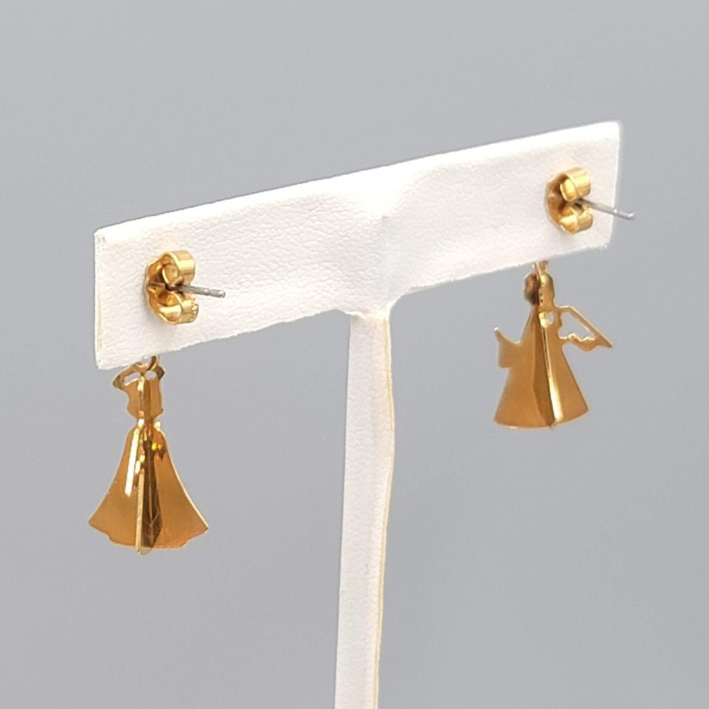 Vintage Christmas Angel Pierced Earrings Gold tone Dangle 3/4"