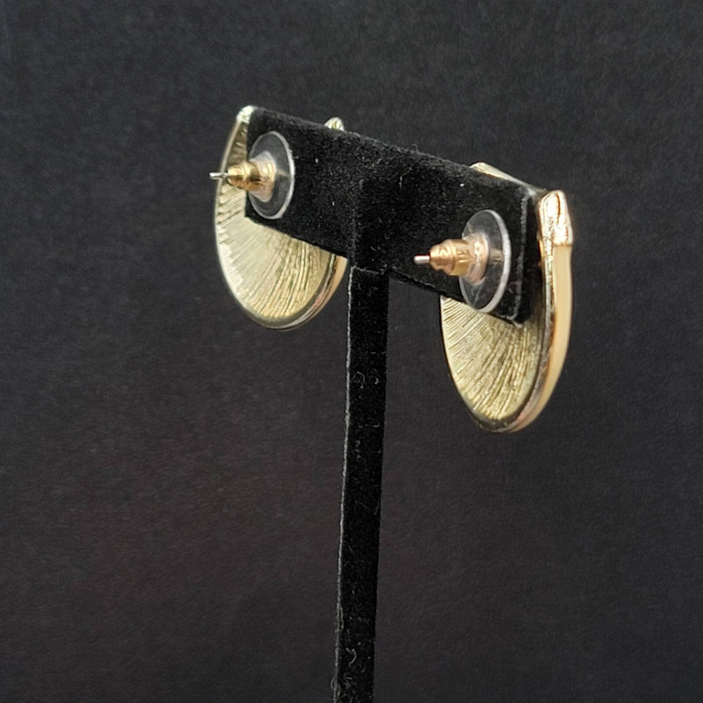 Vintage Pierced Earrings Gold tone White Enamel Statement 1"