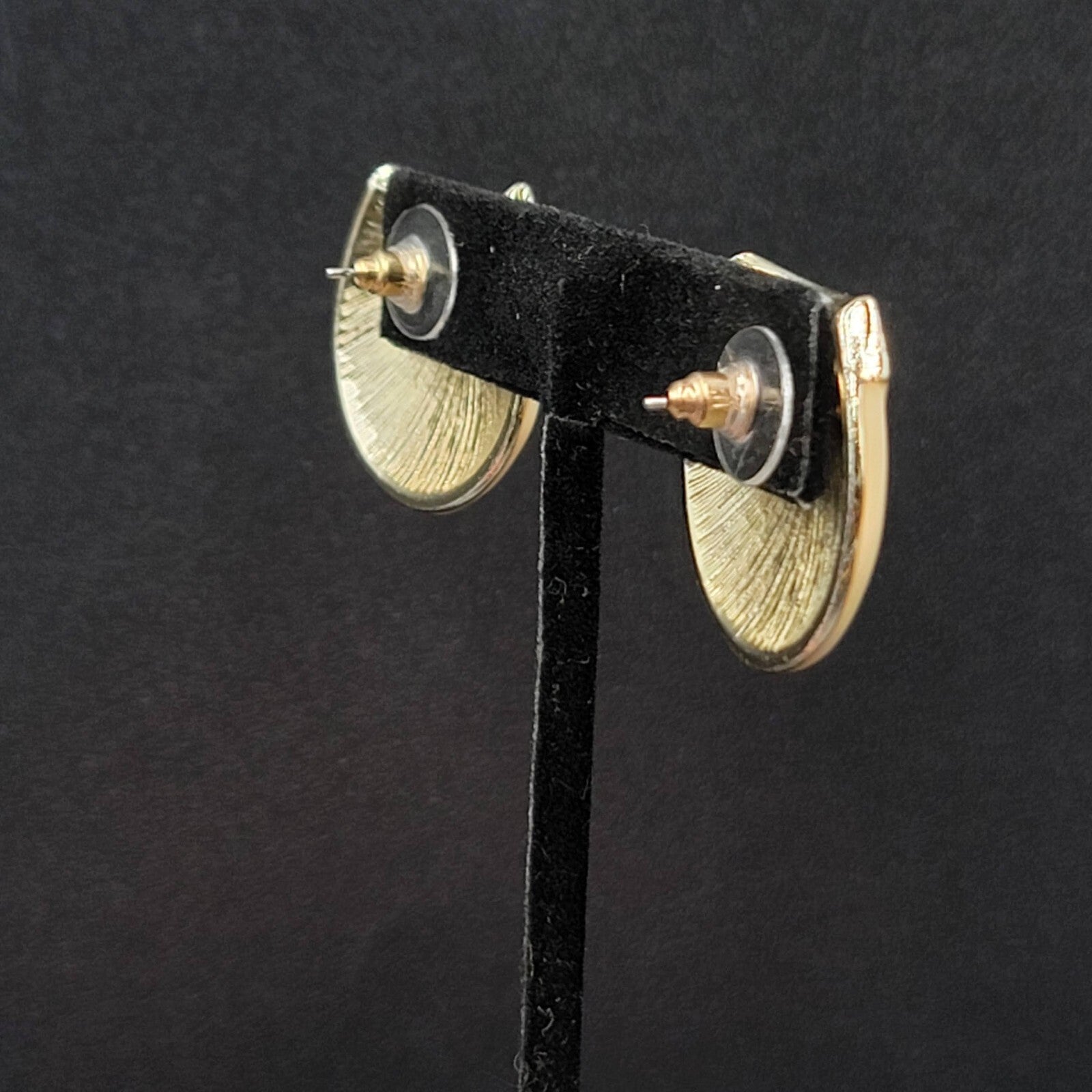 Vintage Pierced Earrings Gold tone White Enamel Statement 1"