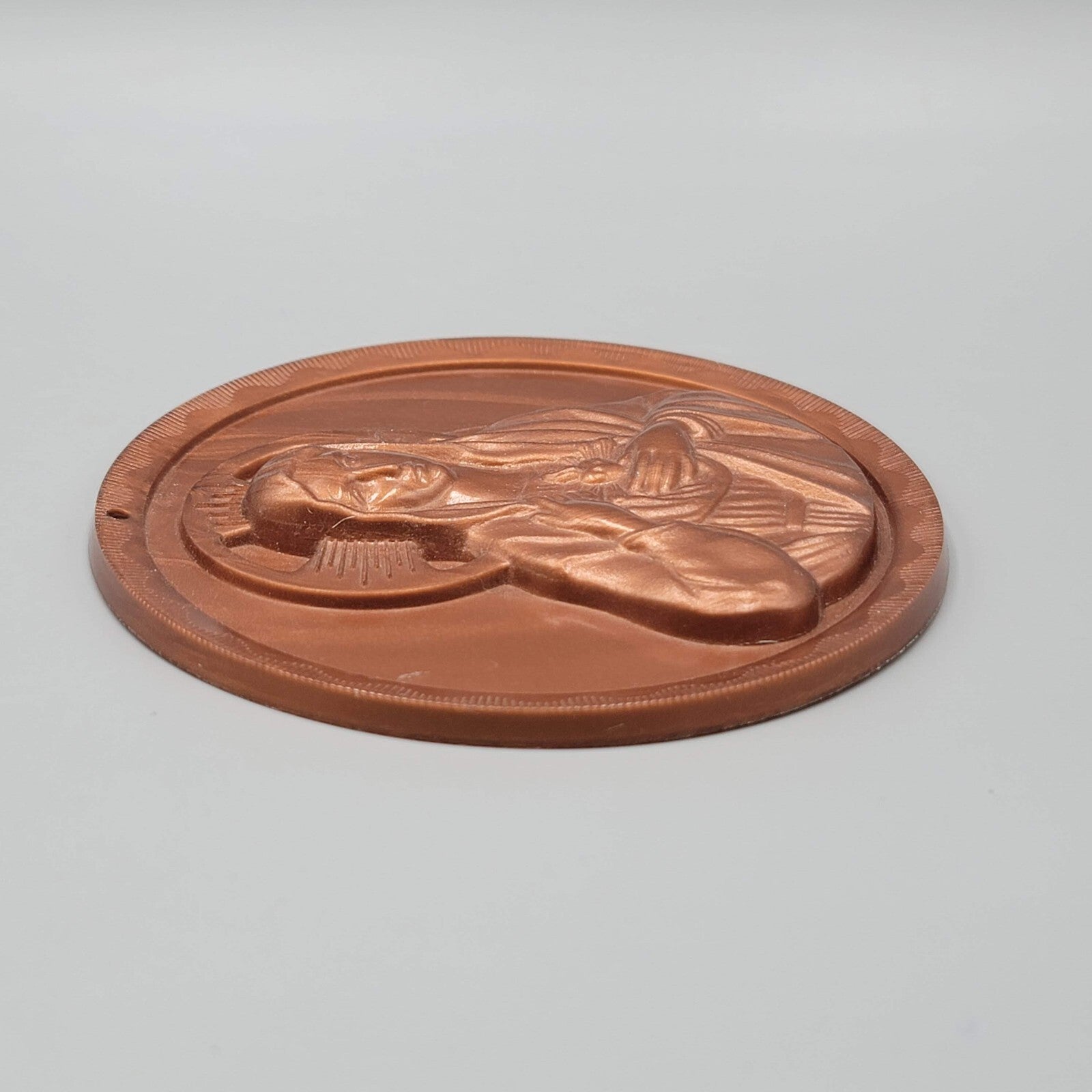 Vintage Mother Mary Plastic Round Plaque Brown 4 5/8"