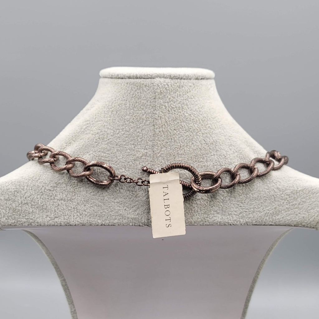 Talbots Necklace Large Statement Dark Bronze tone Green Accents 18 in Toggle