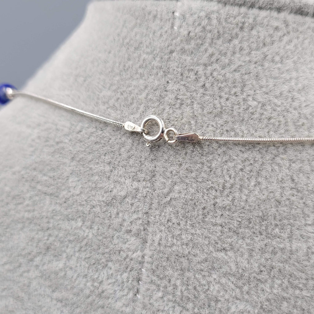 Royal Blue Cats Eye Station Sterling Silver Necklace 925 - 16"
