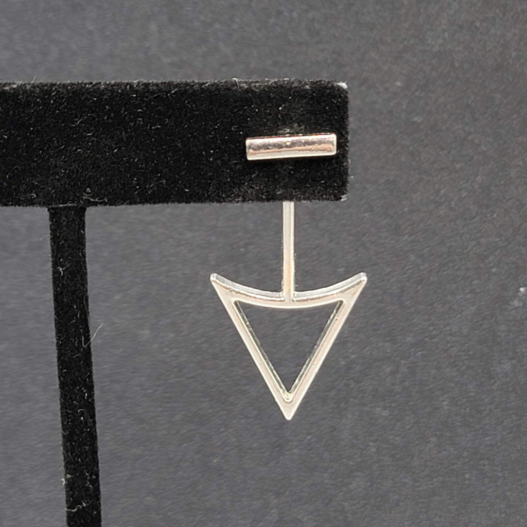 Arrow Triangle Pierced Earrings Silver tone Jacket Dangle 1.5"