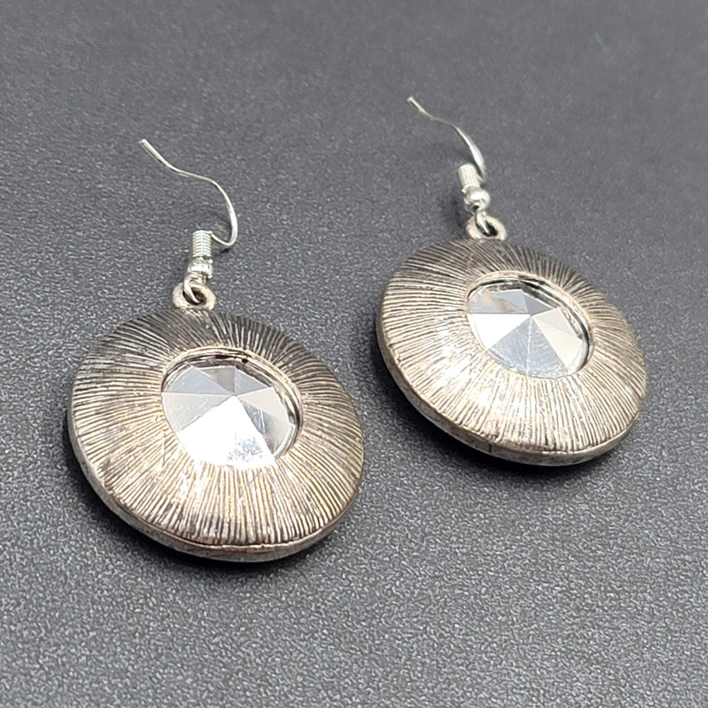 Pierced Earrings Silver tone Faceted Glass Extra Sparkly Dangle 1.25"