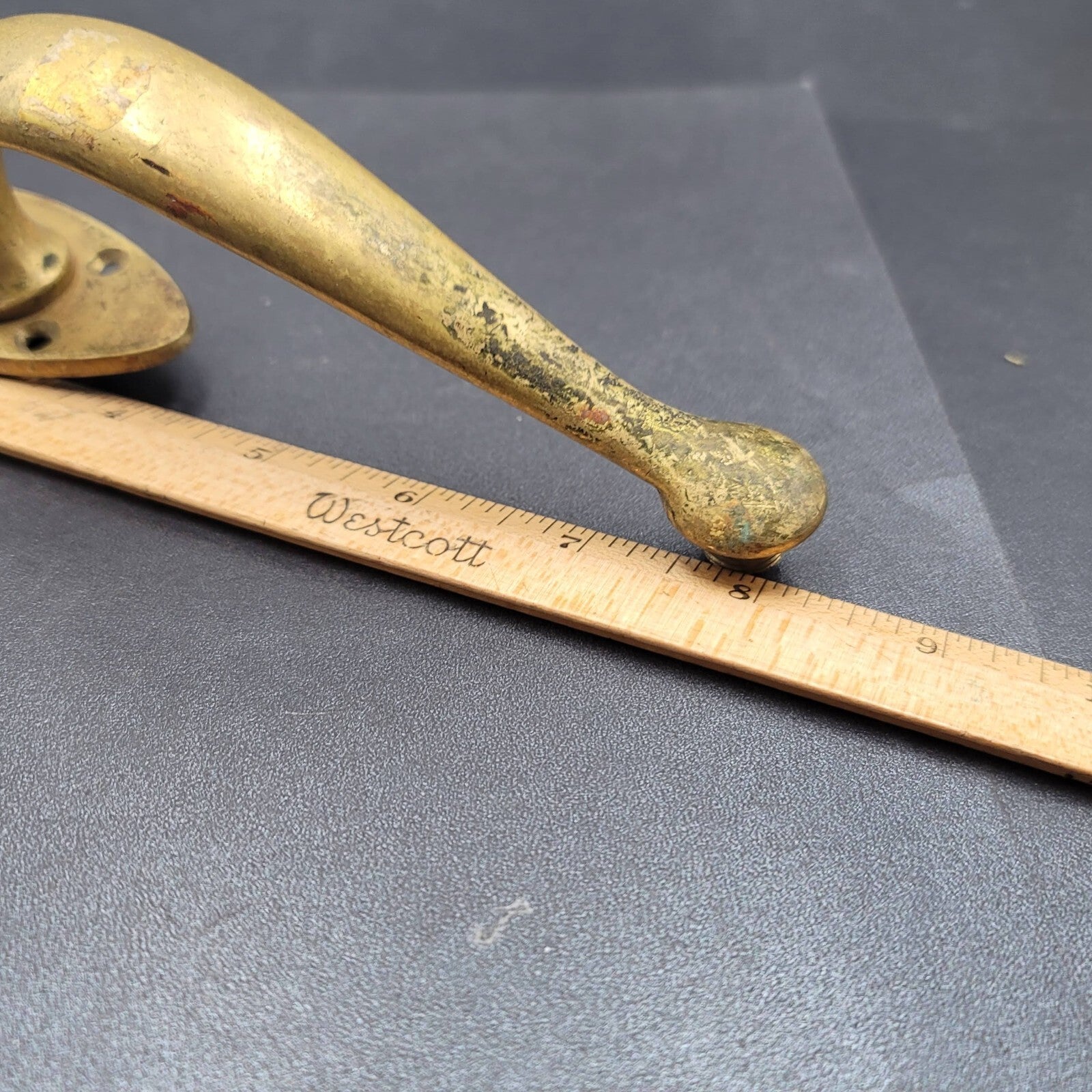 Vintage Rare Brass Door Pull Handle and Doorknob Rosette Salvage 8.25" total