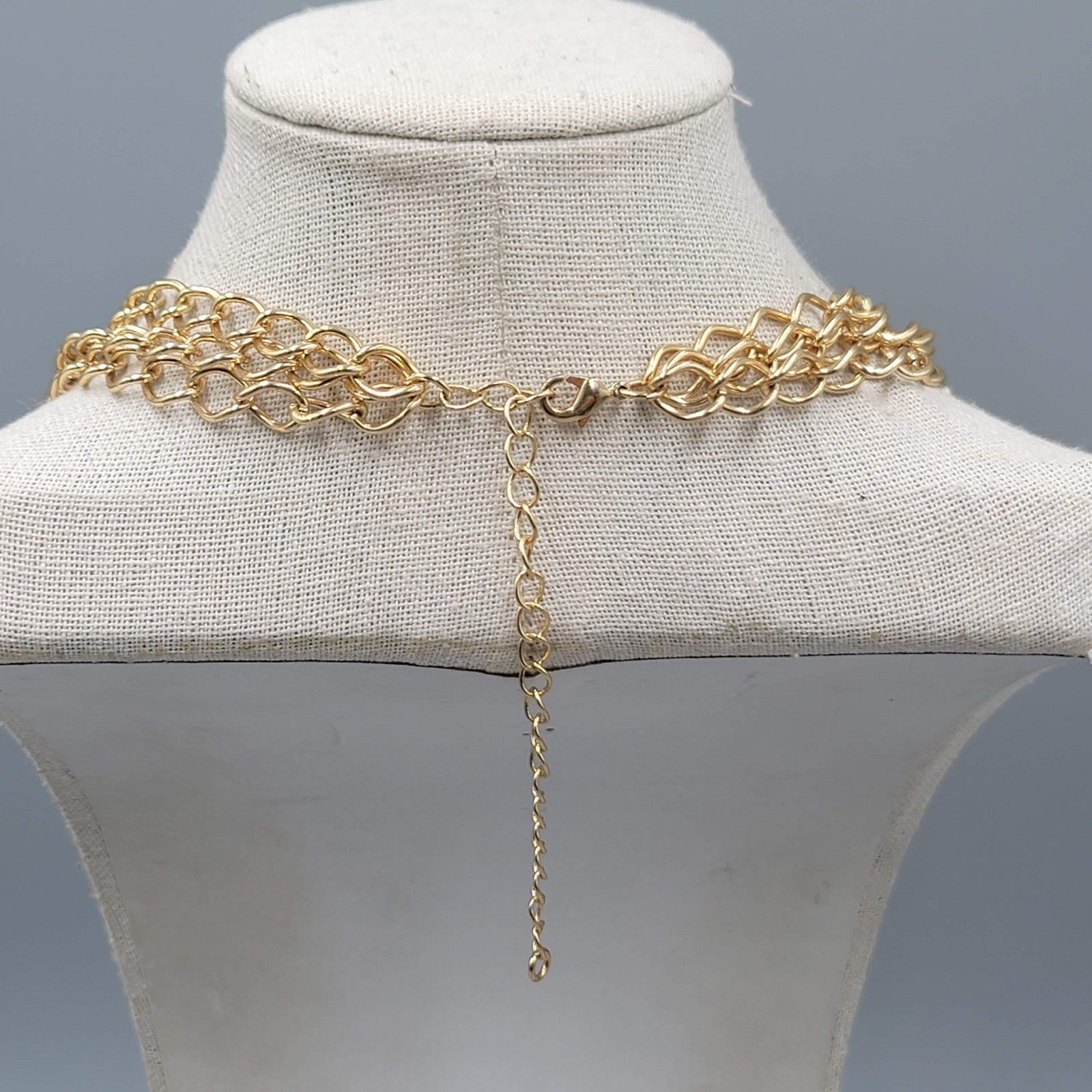 Statement Bib Necklace Gold tone Rhinestone Multi color Bead 16"-18"